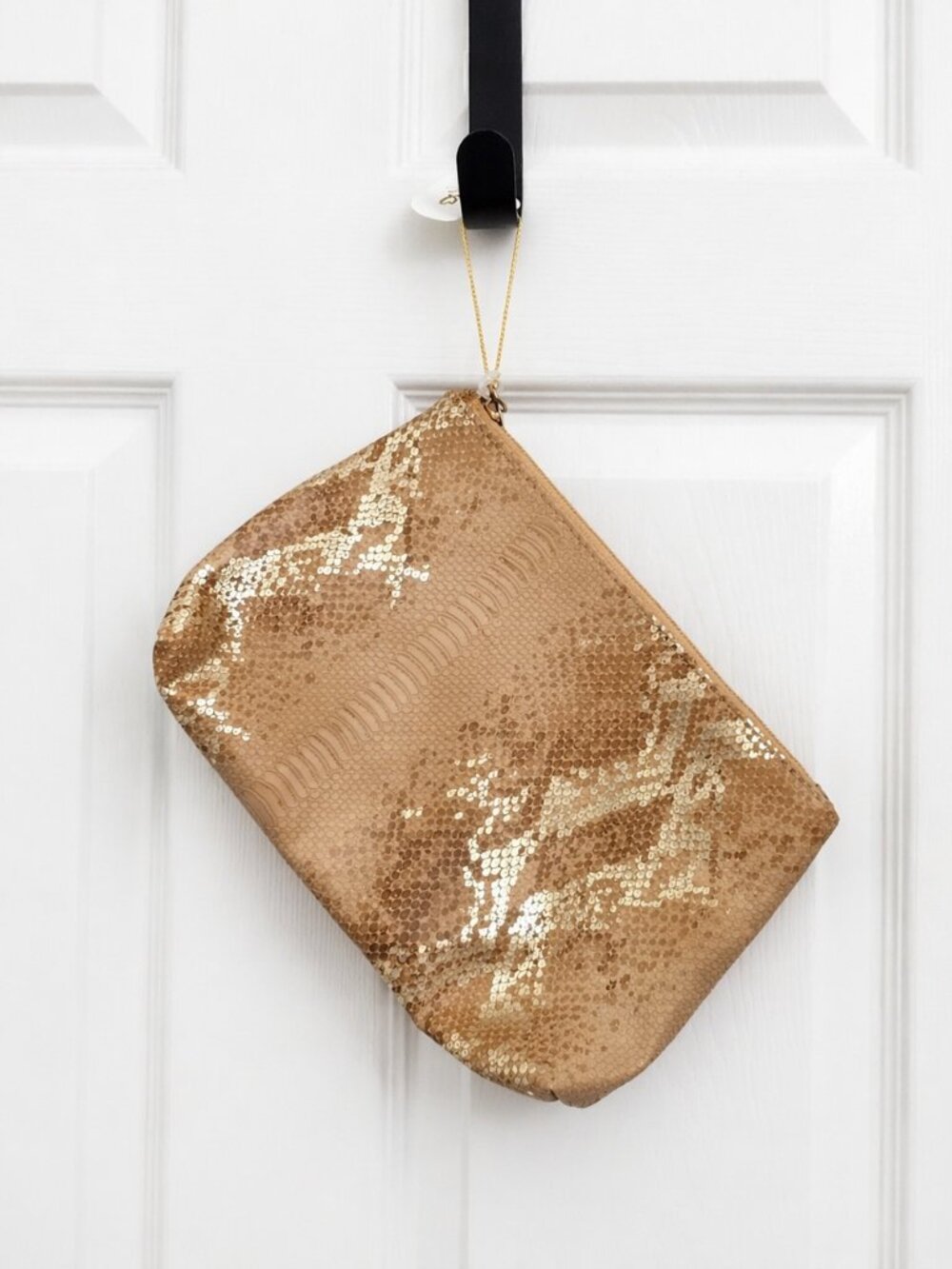NWT Gold Sequin Snakeskin Clutch Pouch Evening Party Bag Zip Top